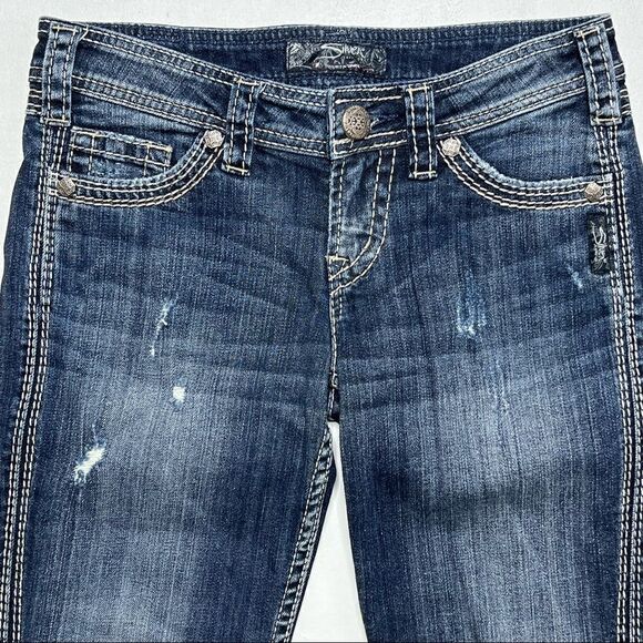 Silver | Factory Distressed Twisted Denim Capri’s - Picture 2 of 7